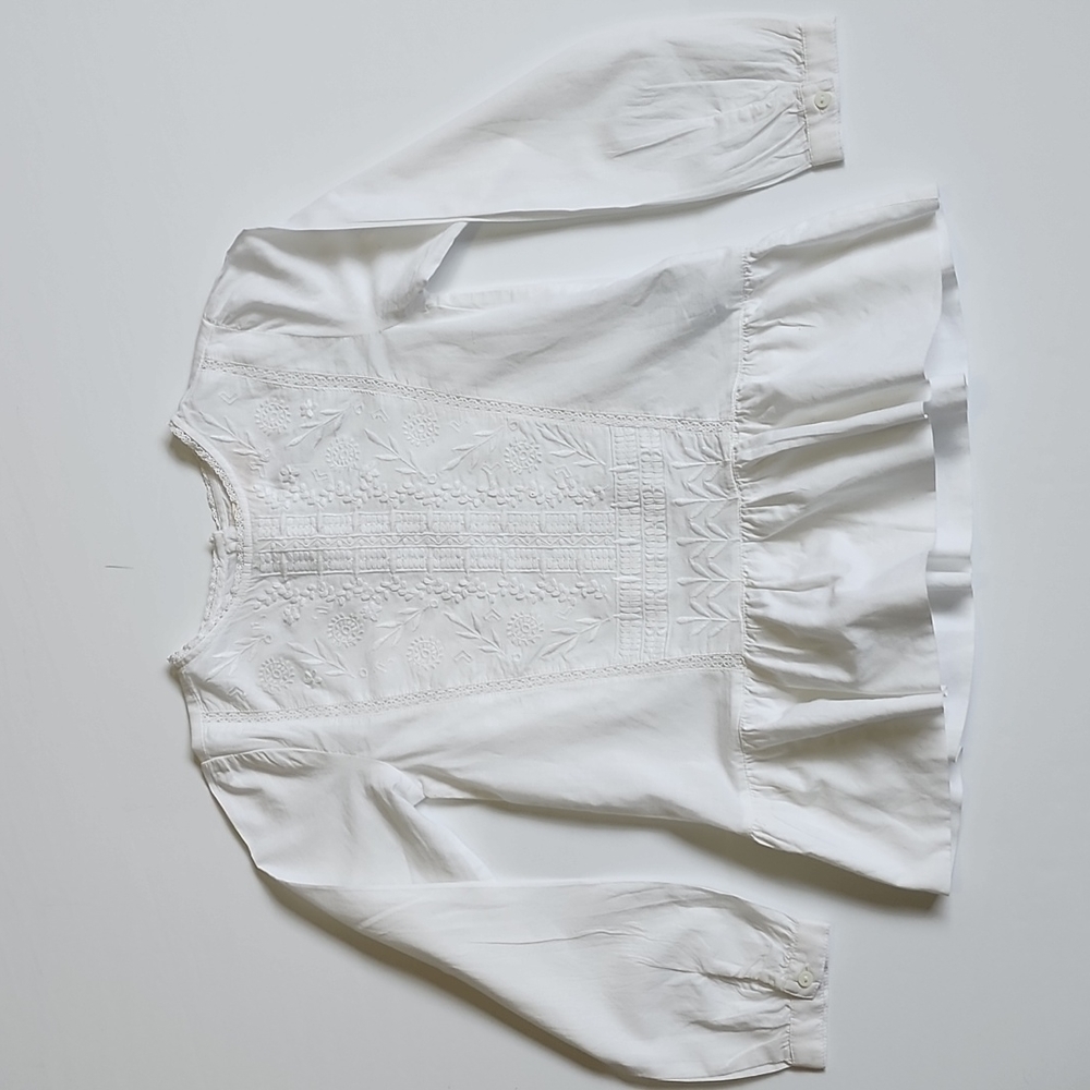 Zara White Embroidered Frilled Blouse
